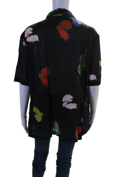 Cynthia Rowley Womens Cotton Floral Short Sleeve Blouse Top Black Size XS/S