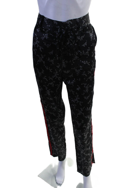 Equipment Femme Womens Silk Floral Print Mid-Rise Tapered Pants Black Size S