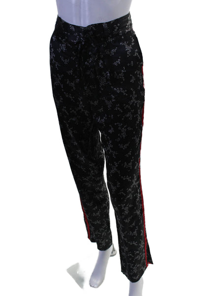 Equipment Femme Womens Silk Floral Print Mid-Rise Tapered Pants Black Size S