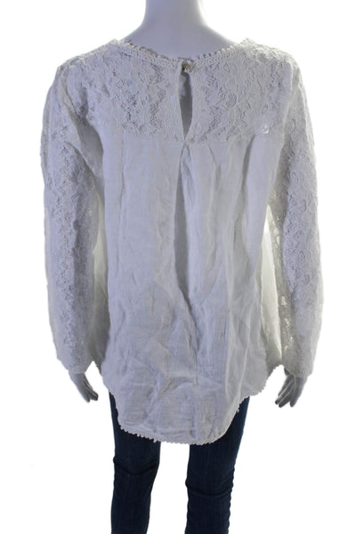 Lungo L'arno Womens Long Sleeve Round Lace Neck Blouse White Size M