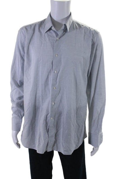 Canali Mens Long Sleeves Button Down Dress Shirt Blue Cotton Size 44 17.5