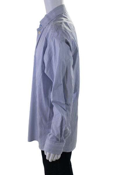 Canali Mens Long Sleeves Button Down Dress Shirt Blue Cotton Size 44 17.5