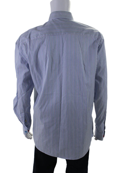 Canali Mens Long Sleeves Button Down Dress Shirt Blue Cotton Size 44 17.5