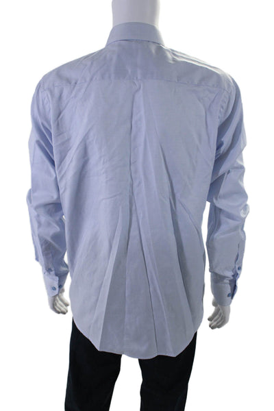 Eton Mens Long Sleeves Slim Fit Button Down Dress Shirt Blue Cotton Size 44 17.5