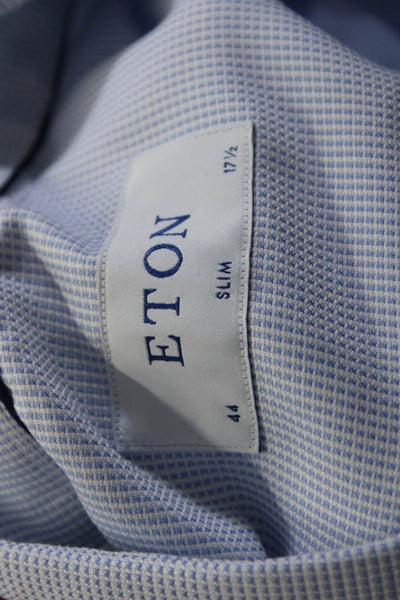 Eton Mens Long Sleeves Slim Fit Button Down Dress Shirt Blue Cotton Size 44 17.5