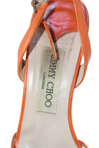 Jimmy Choo Womens Orange Leather Strappy High Heels Sandals Shoes Size 7