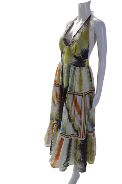 Silvia Tcherassi Womens Cotton Halter Neck Tassel Trim Maxi Dress Multi Size S