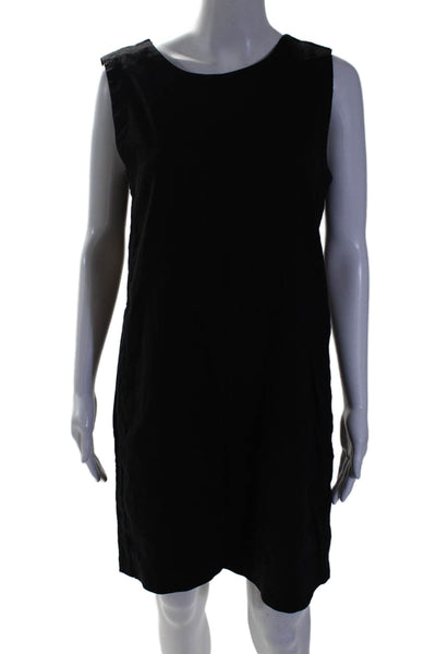 Theory Womens Linen Sleeveless Round Neck Shift Dress Black Size 8