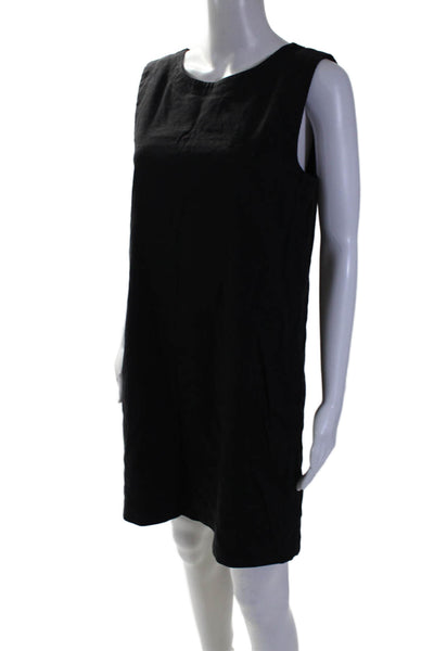 Theory Womens Linen Sleeveless Round Neck Shift Dress Black Size 8