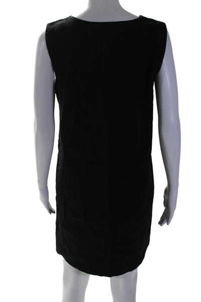 Theory Womens Linen Sleeveless Round Neck Shift Dress Black Size 8