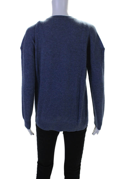 Saks Fifth Avenue Women's Round Neck Long Sleeves Cashmere Sweater Blue Size M