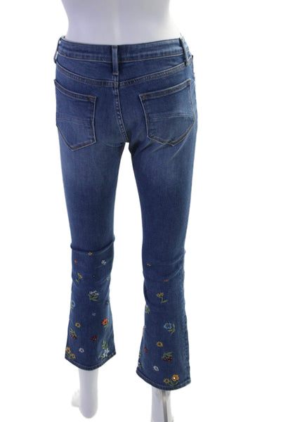 Driftwood Womens Floral Embroidered High Rise Flare Leg Jeans Blue Size 25