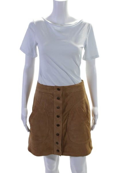 Calypso Saint Barth Womens Suede Button Up A Line Mini Skirt Camel Beige Size 6