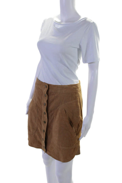 Calypso Saint Barth Womens Suede Button Up A Line Mini Skirt Camel Beige Size 6