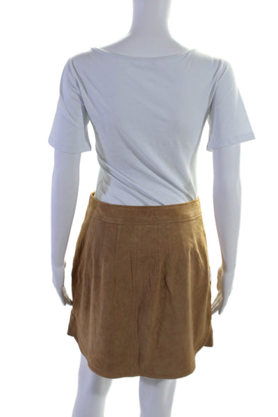 Calypso Saint Barth Womens Suede Button Up A Line Mini Skirt Camel Beige Size 6