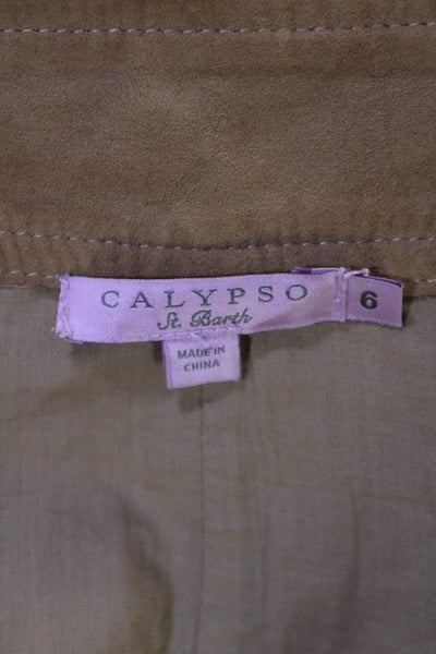 Calypso Saint Barth Womens Suede Button Up A Line Mini Skirt Camel Beige Size 6