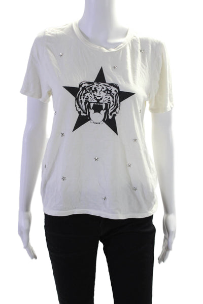 Lauren Moshi Womens Star Graphic Short Sleeves Shirt White Black Size Small