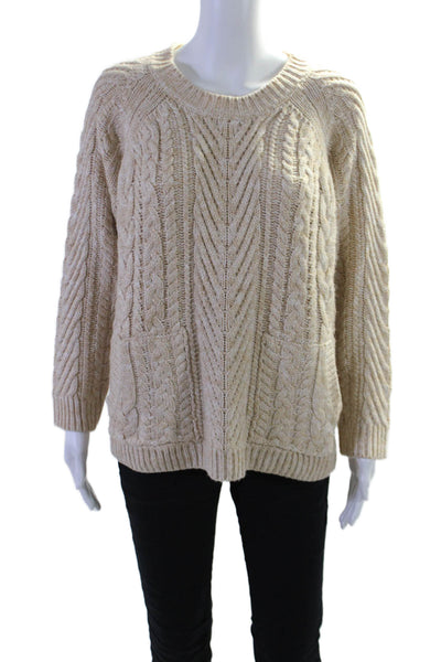 525 America Womens Cable Knit Long Sleeves Crew Neck Sweater Beige Size Small