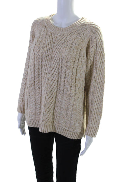 525 America Womens Cable Knit Long Sleeves Crew Neck Sweater Beige Size Small