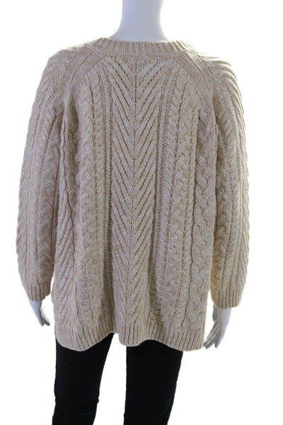 525 America Womens Cable Knit Long Sleeves Crew Neck Sweater Beige Size Small