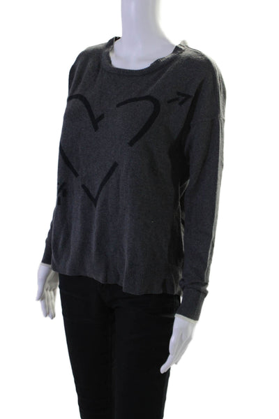 Lisa Todd Womens Long Sleeves Crew Neck Sweater Gray Black Cotton Size Medium