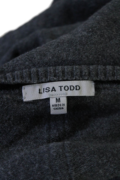 Lisa Todd Womens Long Sleeves Crew Neck Sweater Gray Black Cotton Size Medium