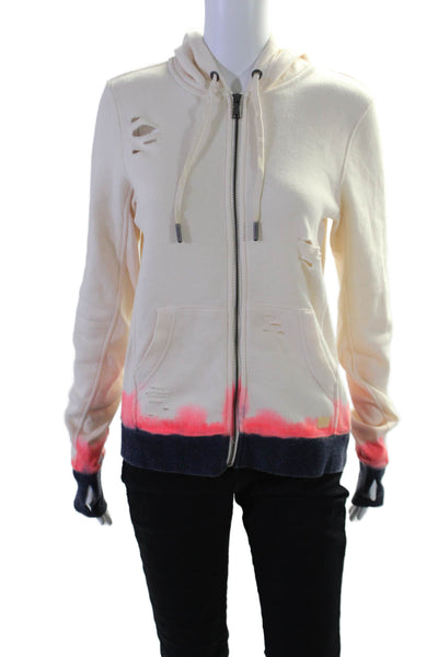 Butter Super Soft Womens Full Zipper Hoodie White Cotton Blend Size Small