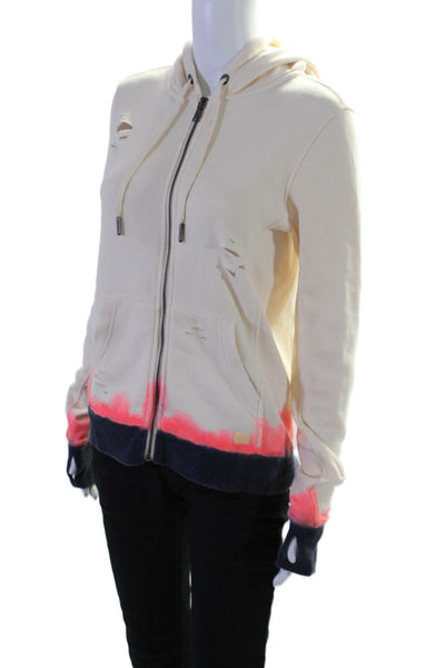 Butter Super Soft Womens Full Zipper Hoodie White Cotton Blend Size Small