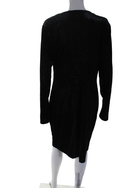 T Tahari Womens Sparkly Velvet V-Neck Long Sleeve Dress Black Size XL