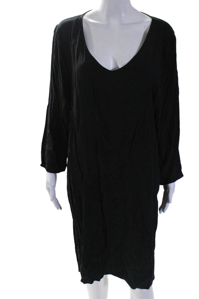 Eileen Fisher Womens V-Neck Long Sleeve Pullover Knee Length Dress Black Size L