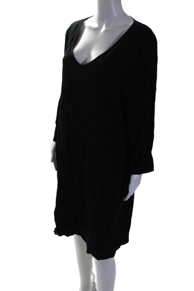 Eileen Fisher Womens V-Neck Long Sleeve Pullover Knee Length Dress Black Size L