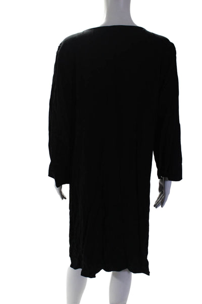 Eileen Fisher Womens V-Neck Long Sleeve Pullover Knee Length Dress Black Size L