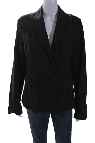 DKNY Womens Cotton Notch Collar Button Up Blazer Jacket Black Size 16