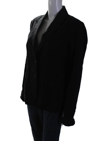 DKNY Womens Cotton Notch Collar Button Up Blazer Jacket Black Size 16