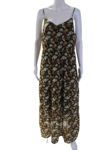 J Crew Womens Spaghetti Strap V Neck Floral Midi Dress Black Multi Size 12T