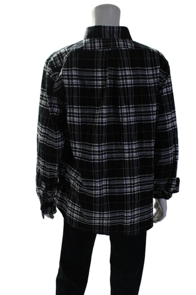 Todd Snyder Mens Button Front Long Sleeve Collared Plaid Shirt Black White 2XL