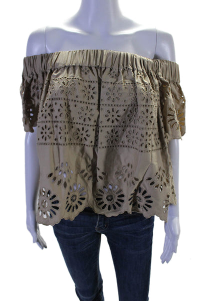 Sea New York Womens Cotton Embroidered Off The Shoulder Blouse Top Beige Size 2