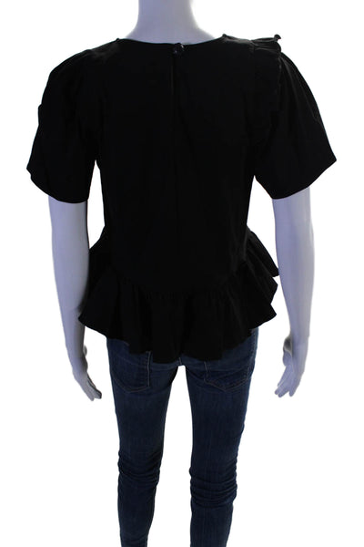 Sea New York Womens Linen Ruffle Detail Short Sleeve Blouse Top Black Size 4