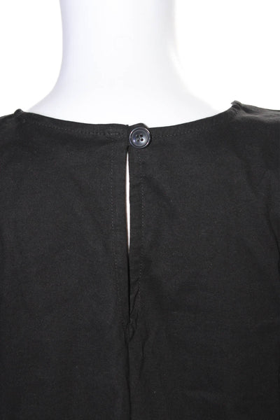 Sea New York Womens Linen Ruffle Detail Short Sleeve Blouse Top Black Size 4