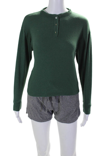 Donni Womens 2 Piece Long Sleeve Shorts Sleepwear Set Green Gray Size S XS