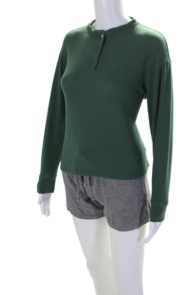 Donni Womens 2 Piece Long Sleeve Shorts Sleepwear Set Green Gray Size S XS