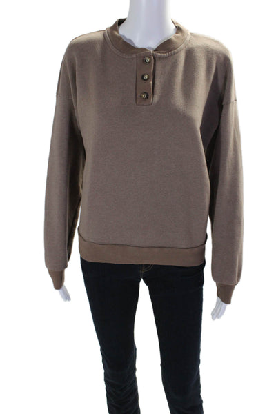 Donni Womens Long Sleeve Button Up Henley Crewneck Sweatshirt Top Brown Size S