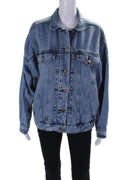 J Brand Womens Drew Cotton Oversized Button Down Denim Jacket Blue Size S