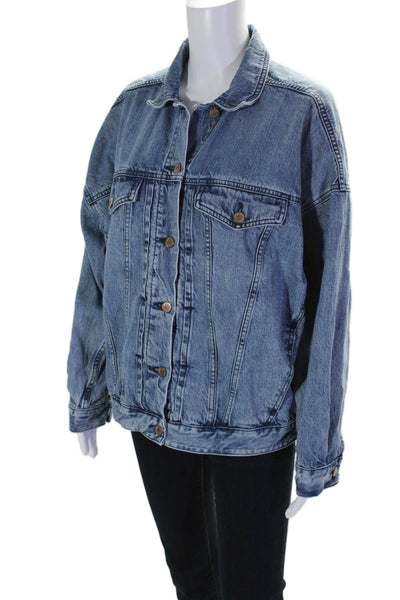 J Brand Womens Drew Cotton Oversized Button Down Denim Jacket Blue Size S