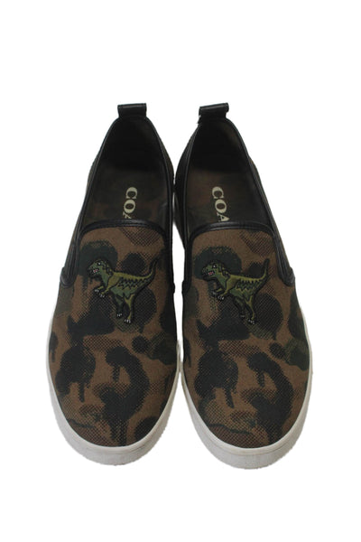 Coach Mens Brown Printed Dinosaur Applique Slip On Sneakers Shoes Size 12D