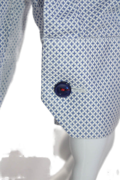 Eton Mens Spotted Print Collared Cuff Long Sleeve Buttoned-Down Blue Size EUR 46