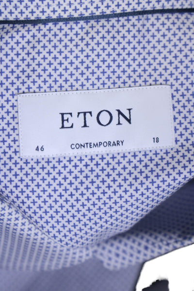 Eton Mens Spotted Print Collared Cuff Long Sleeve Buttoned-Down Blue Size EUR 46