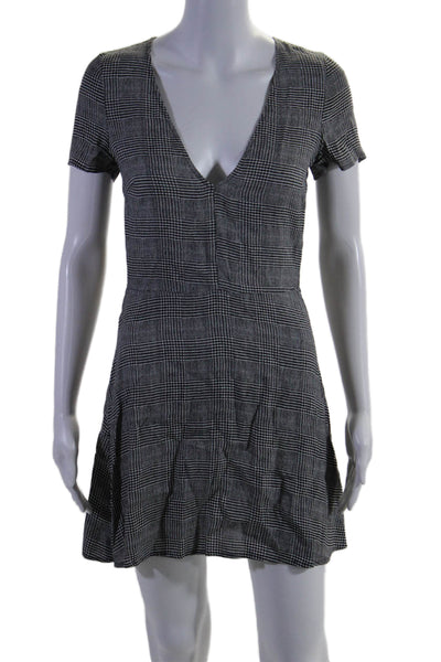 Reformation Womens Striped Checkered V-neck Zipped Dress Black White Size