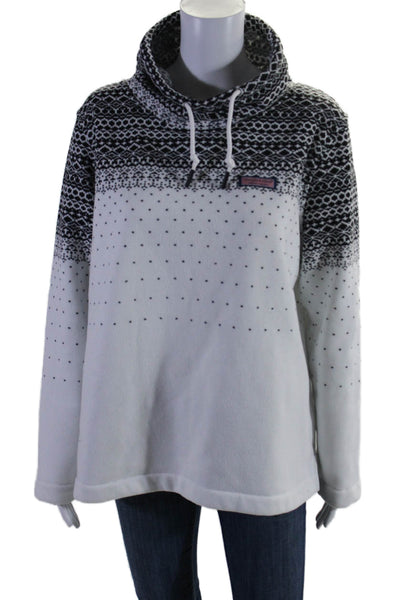 Vineyard Vines Womens Polka Dot Turtleneck Pullover Hoodie Black White Size L