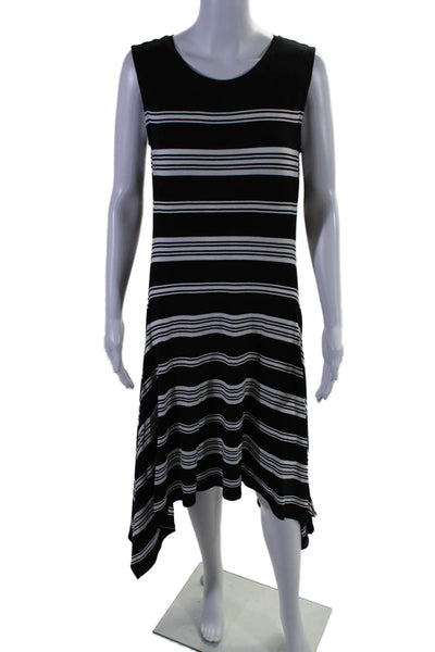 Vince Camuto Womens Sleeveless Scoop Neck Draped Stripe Dress White Black Medium